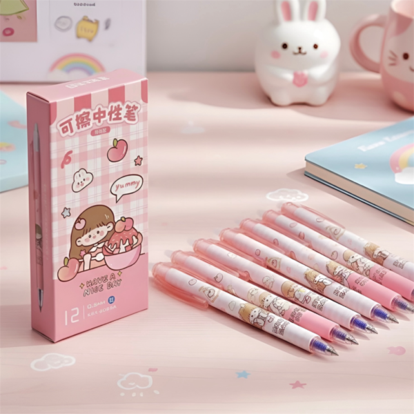 12 Pcs Erasable Gel Pen Set – Smooth Writing Blue Ink Kawaii Pens with Eraser