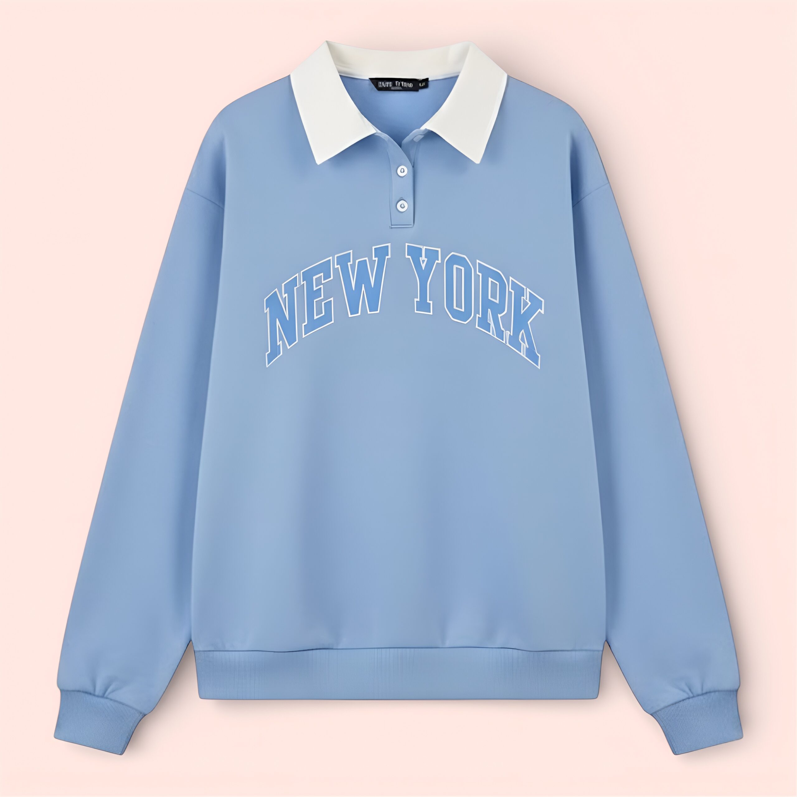 Collar Sweatshirt for Women – Printed Fleece Pullover in Multiple Colours (AQUA BLUE)