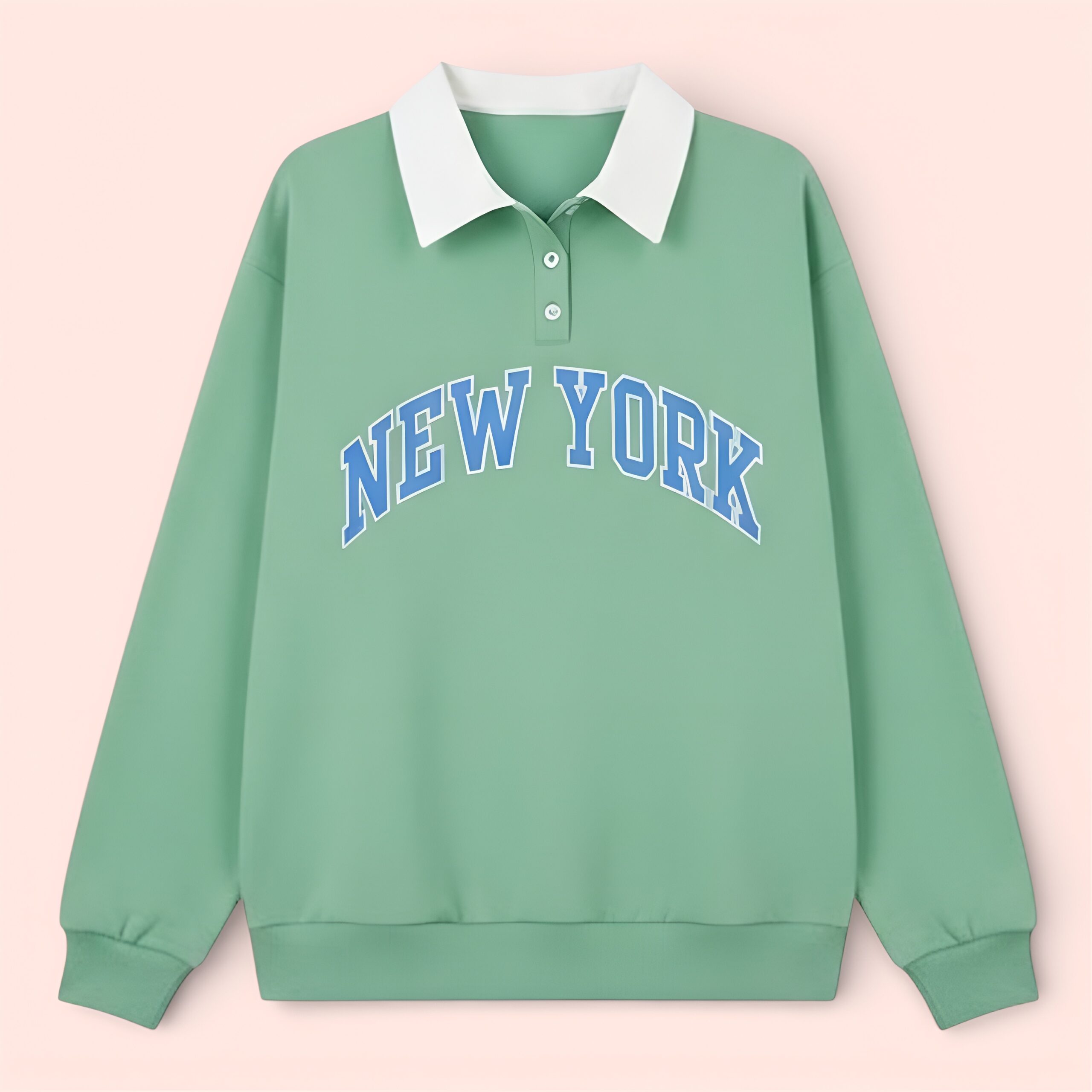 Collar Sweatshirt for Women – Printed Fleece Pullover in Multiple Colours (LIGHT GREEN)