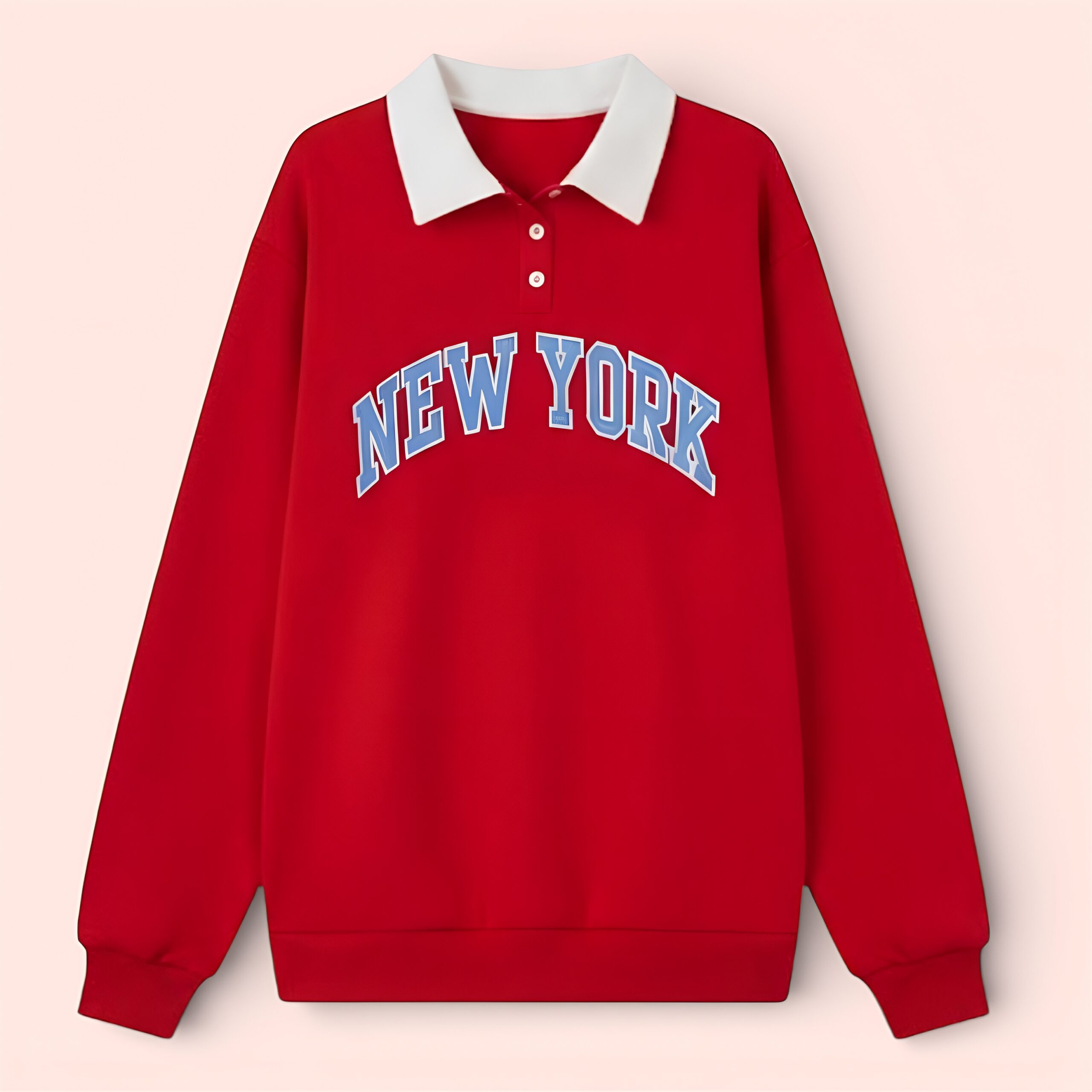 Collar Sweatshirt for Women – Printed Fleece Pullover in Multiple Colours (RED)