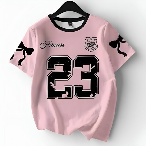 Oversized T-shirt for Women Pink Cotton Printed Round Neck – English Premium