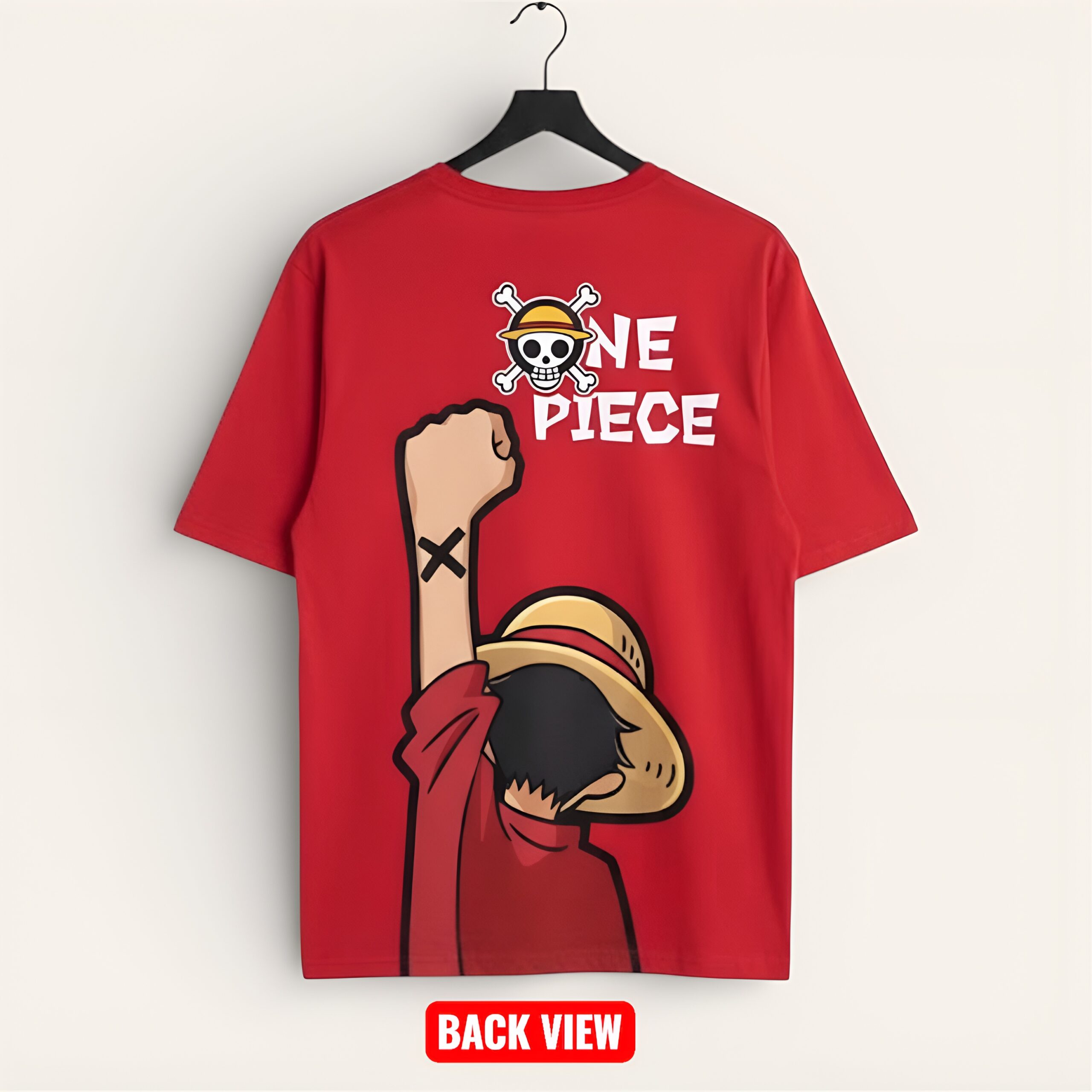 Men Drop Shoulder Red Cotton T Shirt with Back Print (BACK)