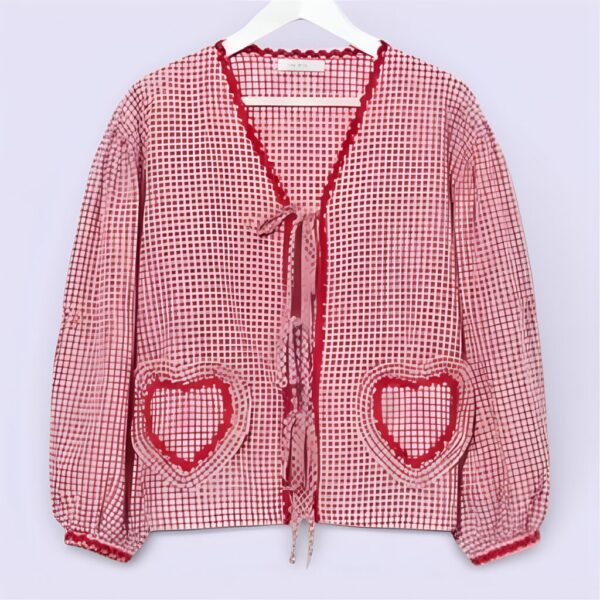 Quintessentials Retro Plaid V Neck Shirt for Women