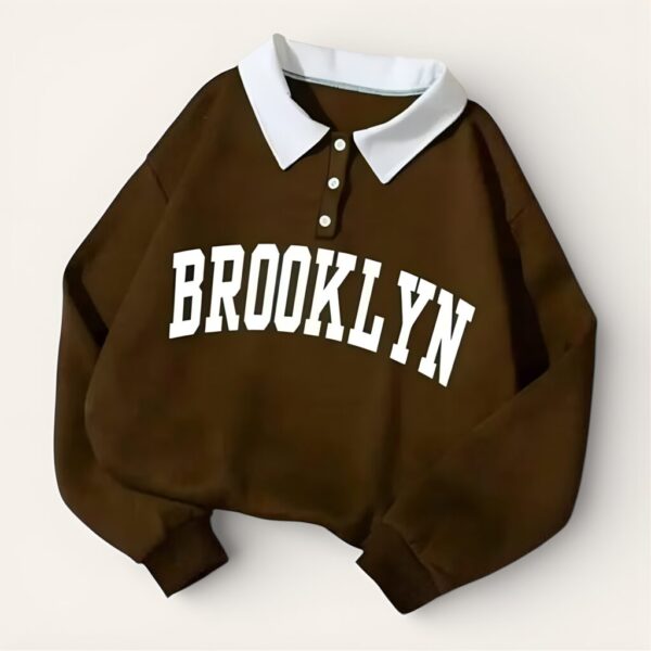 Stylish Fleece Sweatshirt for Women – Collared Neck Trendy Winter Top