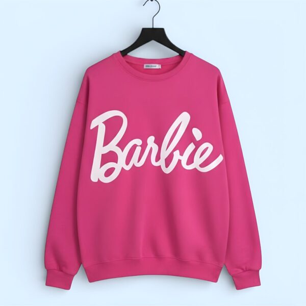 Unisex Barbie Print Fleece Sweatshirt Pink