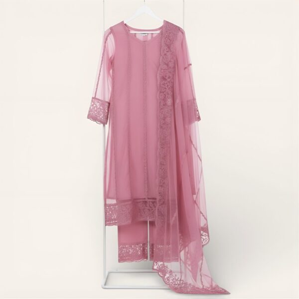 VESH Women Blue & Pink Floral Net Kurta Pant Dupatta Set