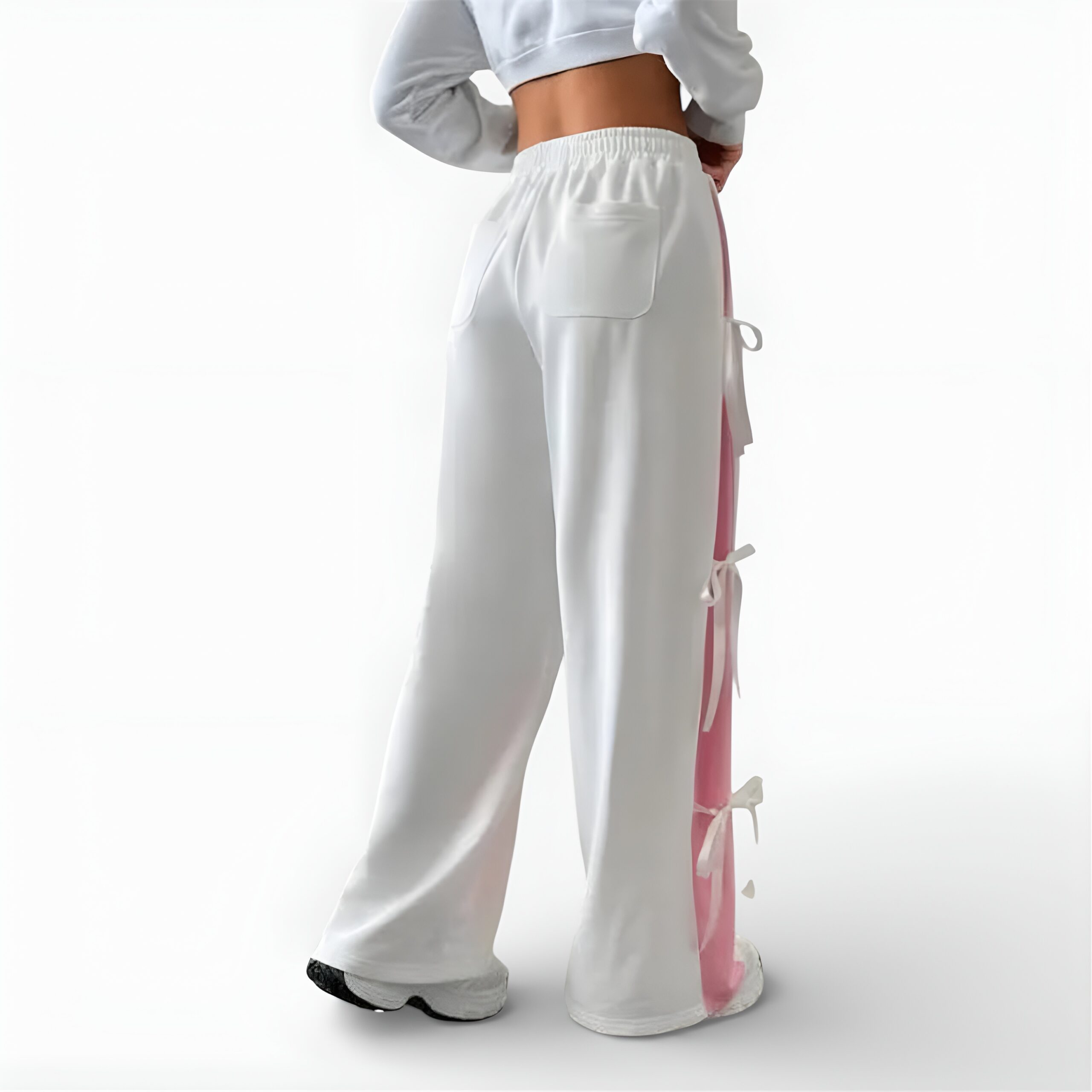 Women Elastic Waist Straight Leg Sweatpants with Bow Tie (PINK2)