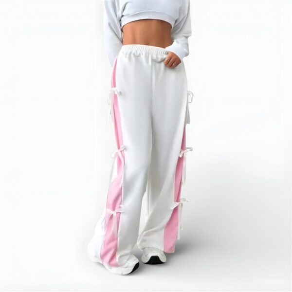 Women Elastic Waist Straight Leg Sweatpants with Bow Tie
