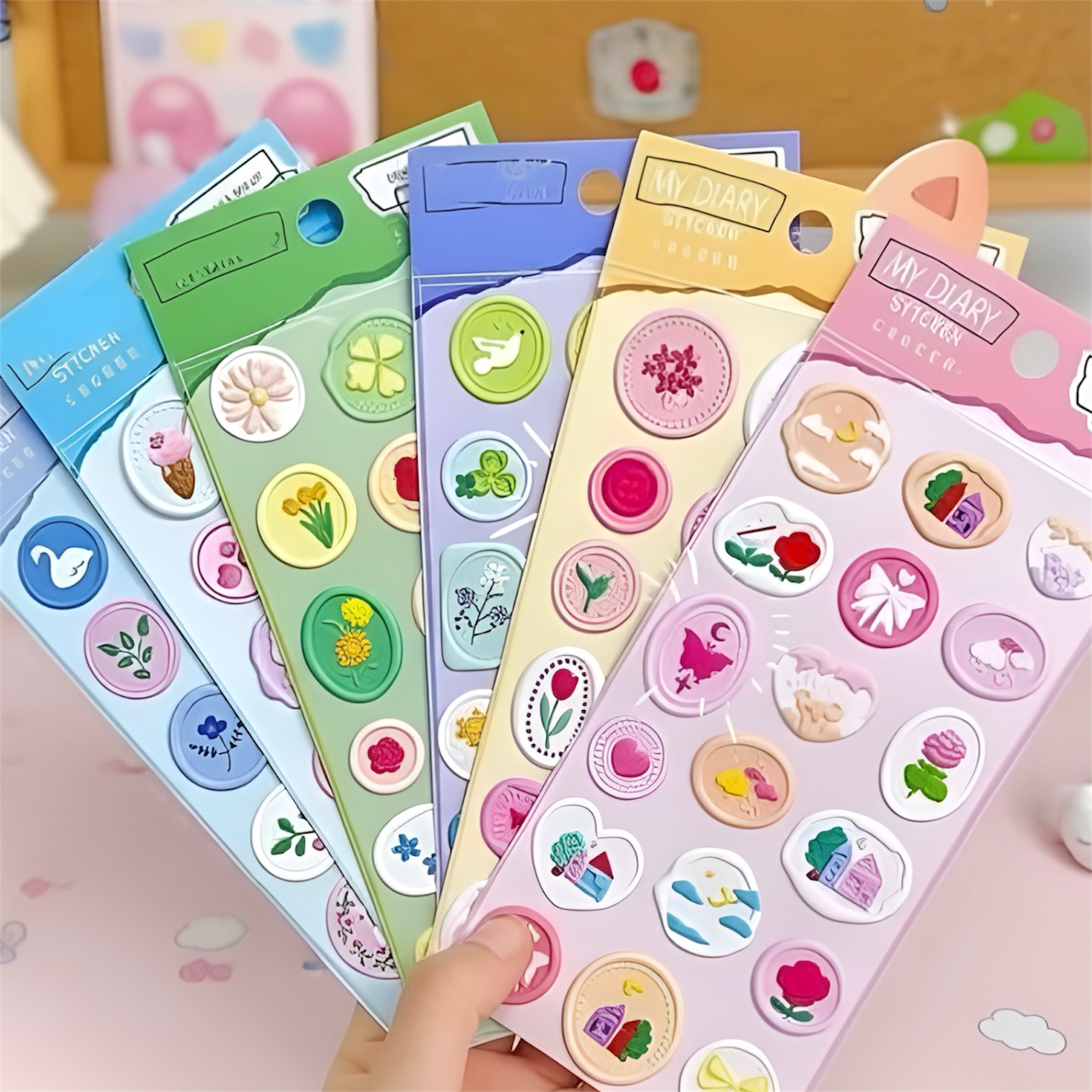 YD 2pc Pinteresty Wax Stamp Sticker 3D Cartoon Wax Seal Stickers - Waterproof Pvc, Perfect For Journals & Envelope Sealing, Cute Creative, DIY Stickers (PACK OF 2 SHEET)