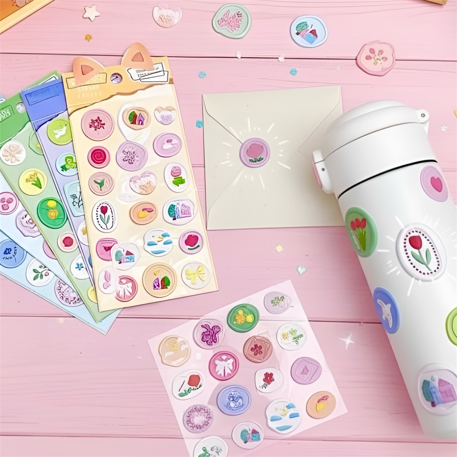 YD 2pc Pinteresty Wax Stamp Sticker 3D Cartoon Wax Seal Stickers - Waterproof Pvc, Perfect For Journals & Envelope Sealing, Cute Creative, DIY Stickers (PACK OF 2 SHEET)gallery