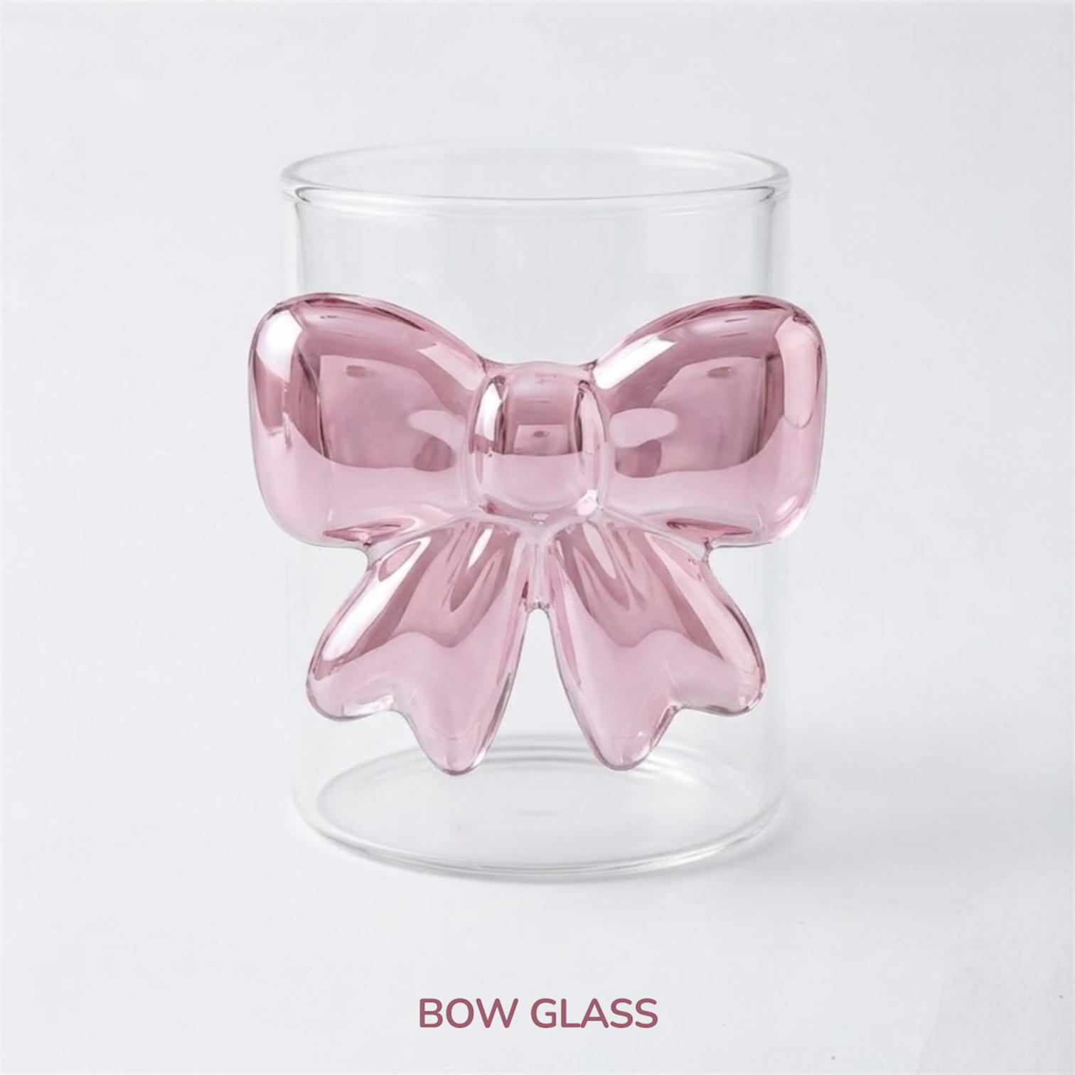 3D Pink Bow Glass Cup – Cute Aesthetic Drinkware (250 ml)