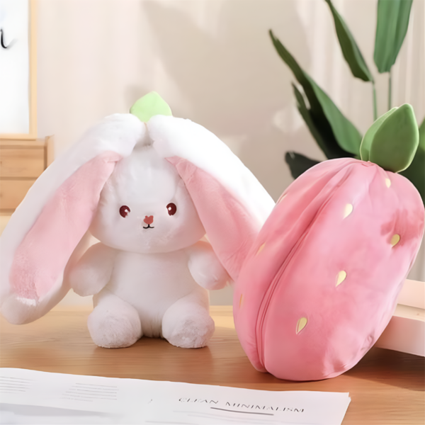 Strawberry Rabbit Plushie – Cute Pink Bunny Soft Toy