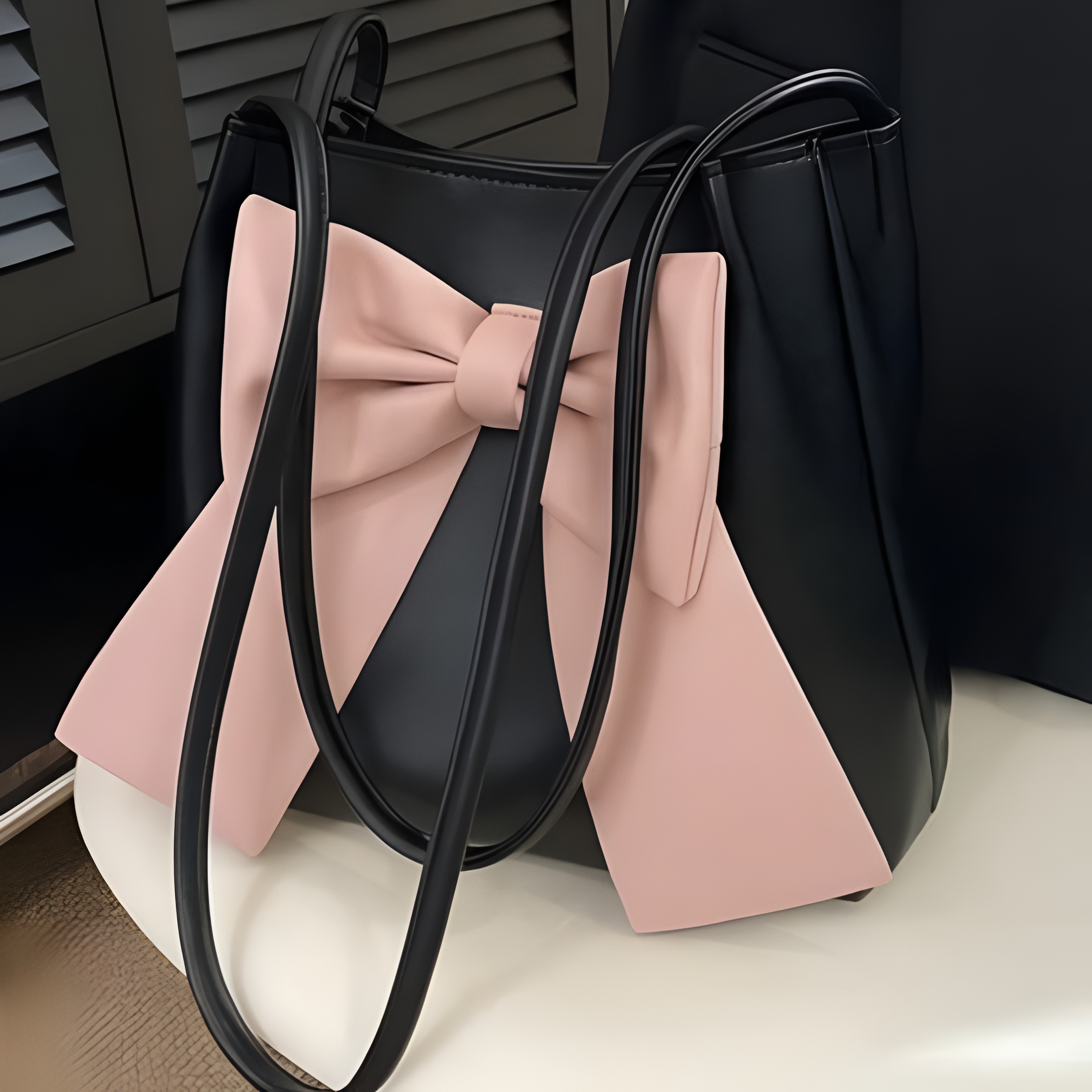 Aesthetic Large Bow Handbag for Women (BLACK) 3