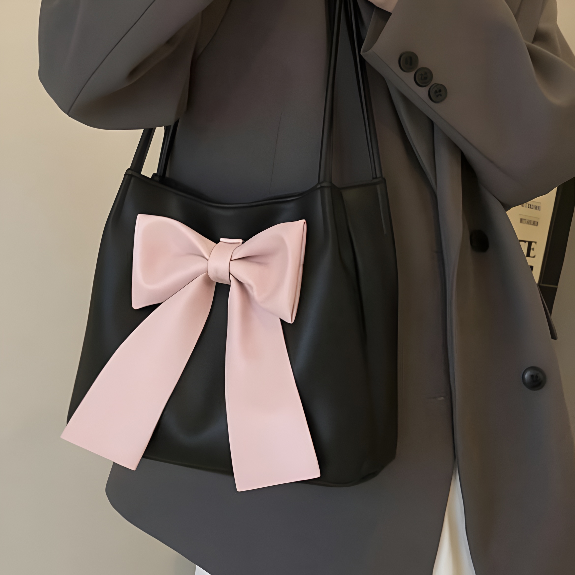 Aesthetic Large Bow Handbag for Women (BLACK) 3