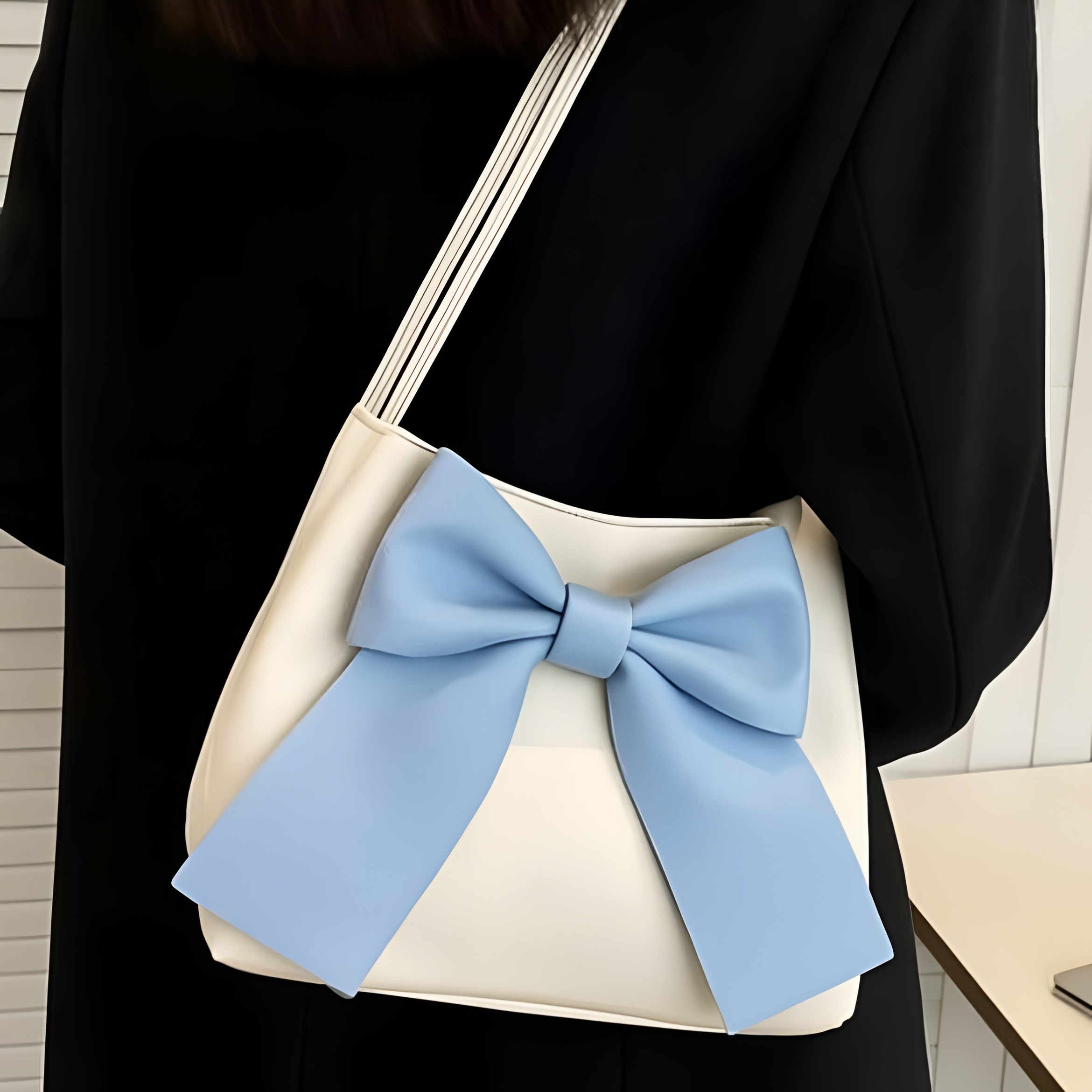 Aesthetic Large Bow Handbag for Women (BLUE) 3
