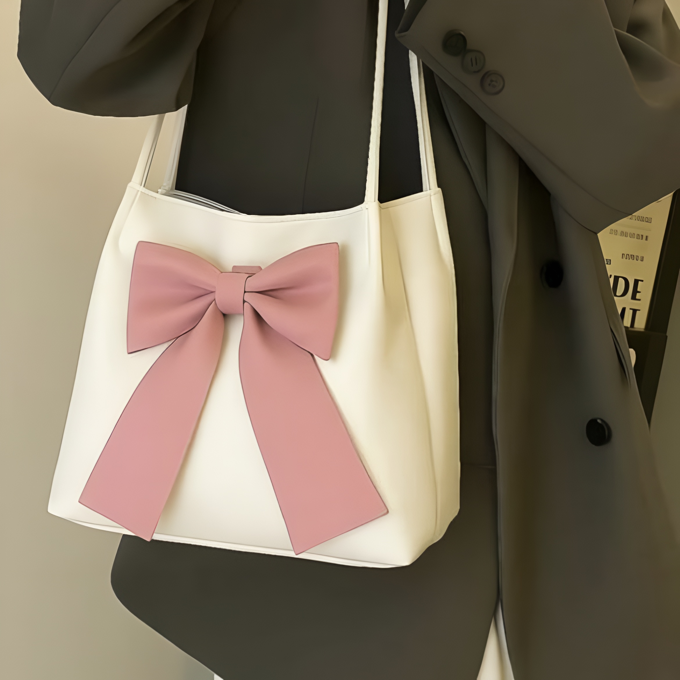 Aesthetic Large Bow Handbag for Women (PINK) 3