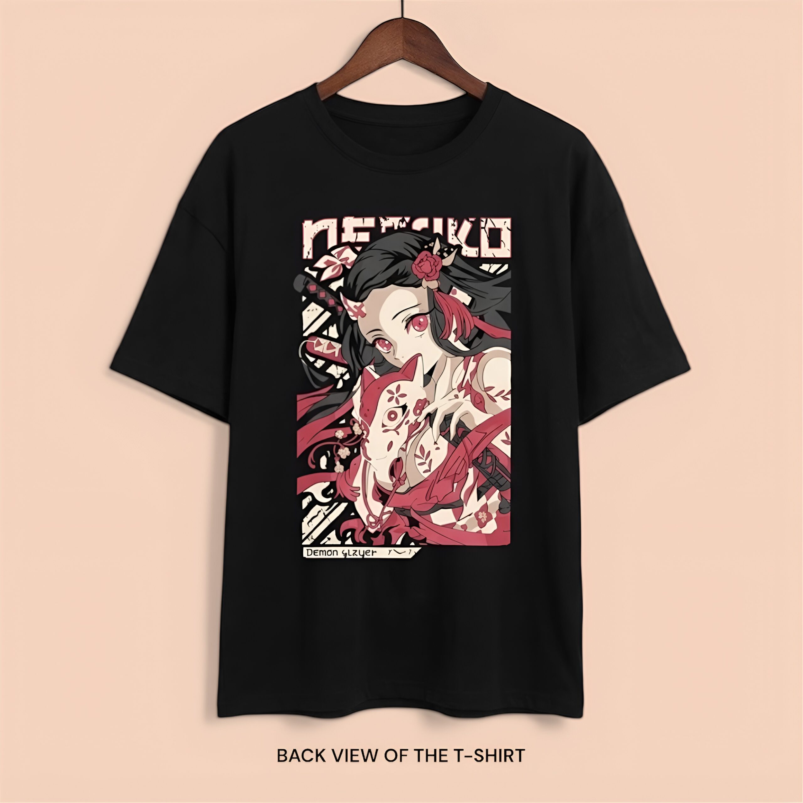 Black Oversized Anime Graphic T-Shirt for Women (back view of the t-shirt)