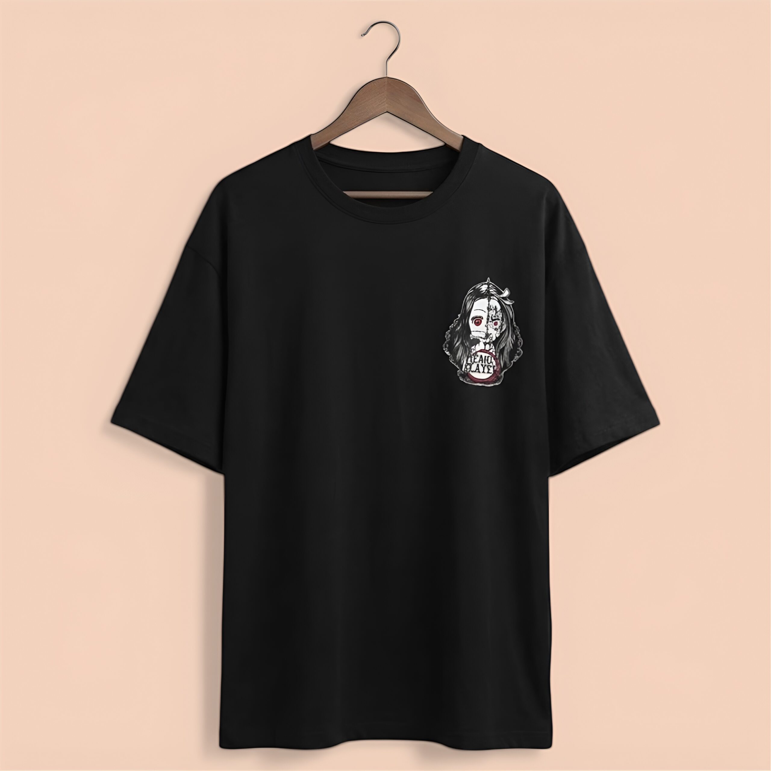 Black Oversized Anime Graphic T-Shirt for Women