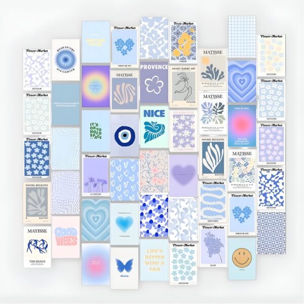 Blue Aesthetic Wall Collage Kit – 50 PCS Peel and Stick Room Decor Posters