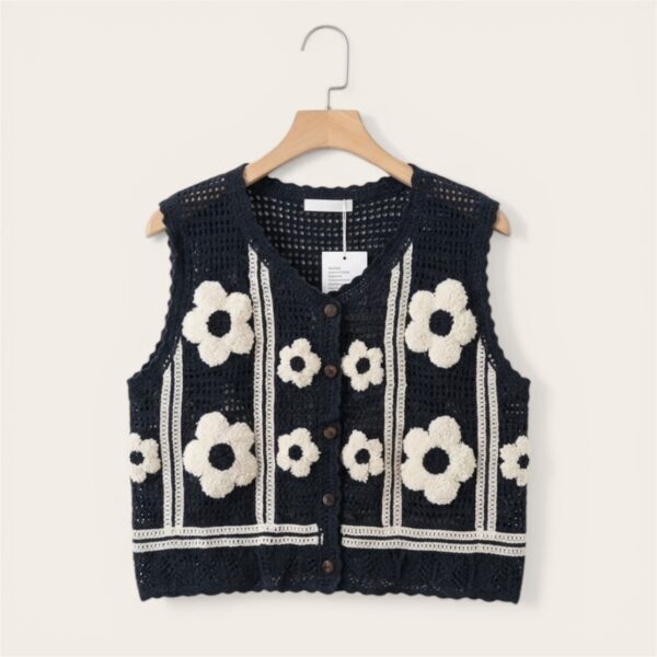 Boho Crochet Knit Vest Top for Women – Button Front Sleeveless Top