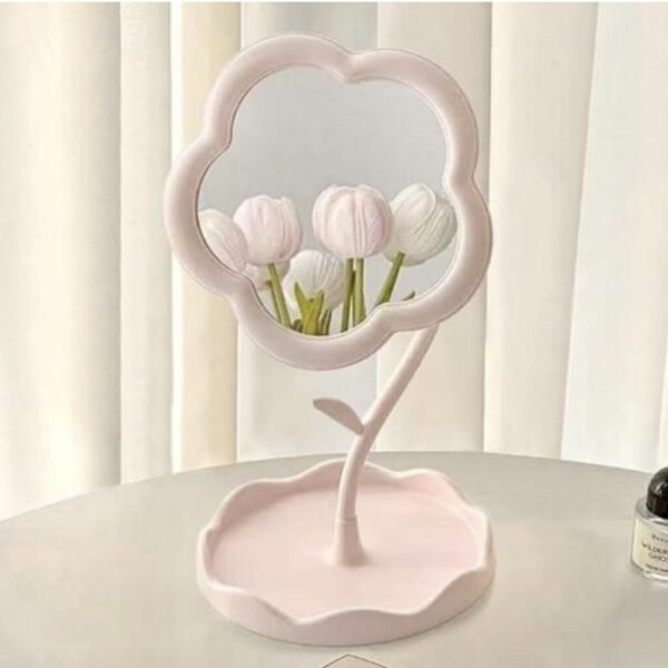 Cute Flower Rotatable Vanity Mirror with Storage Tray