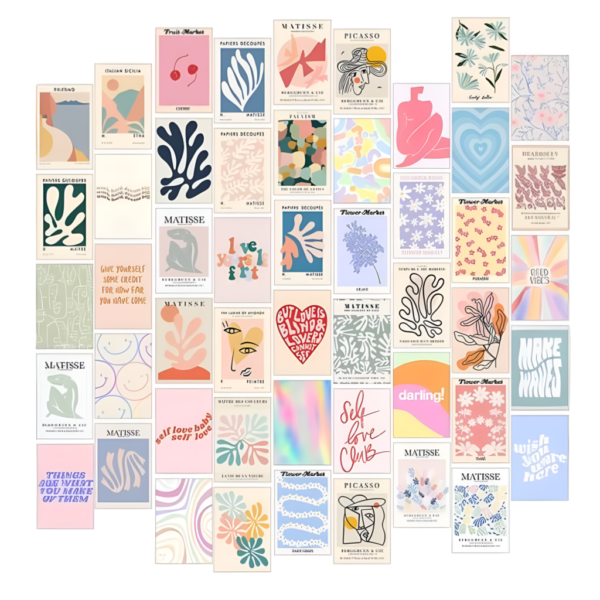 Danish Pastel Aesthetic Wall Collage Kit – 50 PCS Peel and Stick Posters