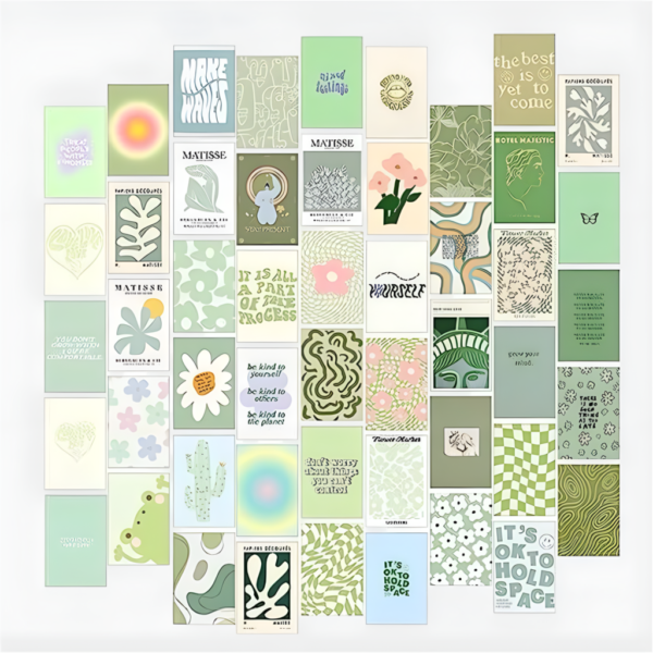 Green Aesthetic Wall Collage Kit – 50 PCS Peel and Stick Room Decor Posters
