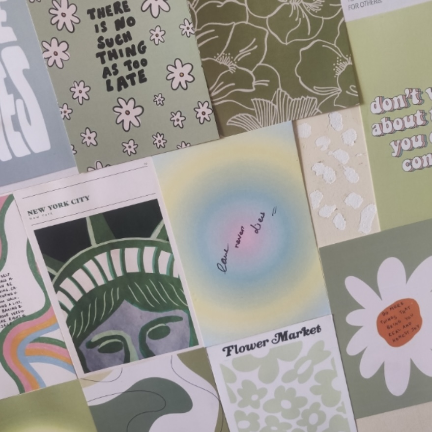 Green Aesthetic Wall Collage Kit – 50 PCS Peel and Stick Room Decor Posters