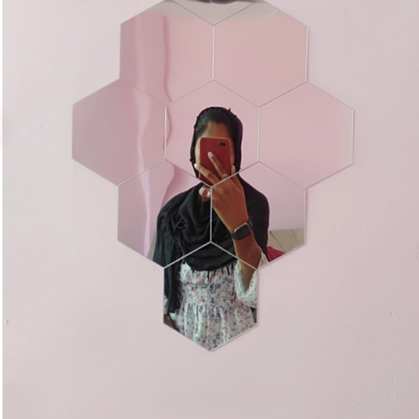 3D Hexagon Mirror Wall Stickers (28 PCS) Silver Acrylic Self Adhesive Wall Decor