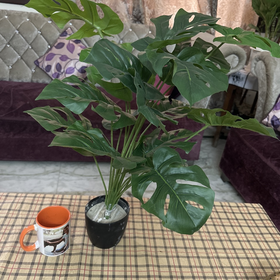 Artificial Monstera Plant with Black Pot – 18 Leaves Home Decor Plant