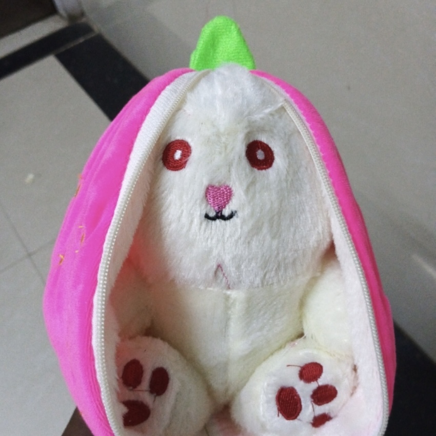Strawberry Rabbit Plushie – Cute Pink Bunny Soft Toy