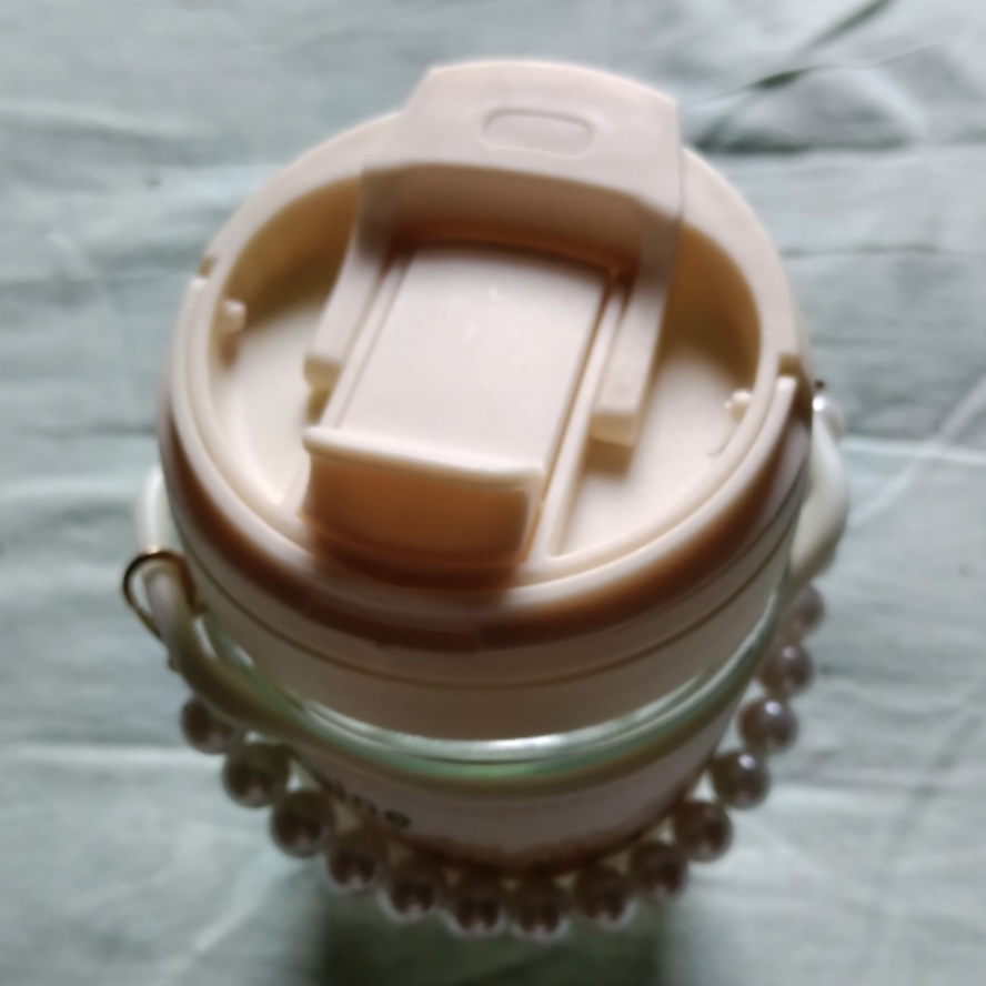 Double Wall Glass Coffee Mug with Lid & Straw – Pearl Handle Cup (350 ml)