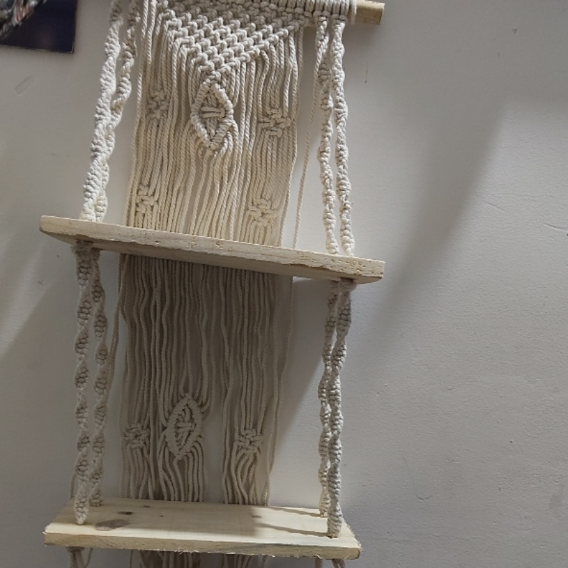 Boho Macrame Wall Hanging Shelf – Wooden Floating Storage Decor