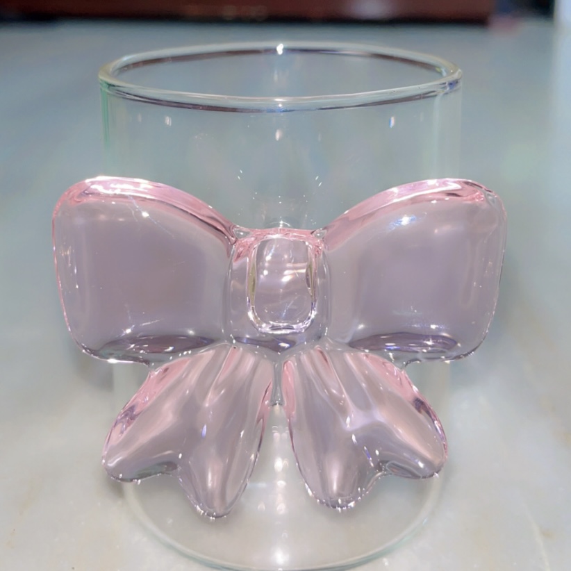 3D Pink Bow Glass Cup – Cute Aesthetic Drinkware (250 ml)