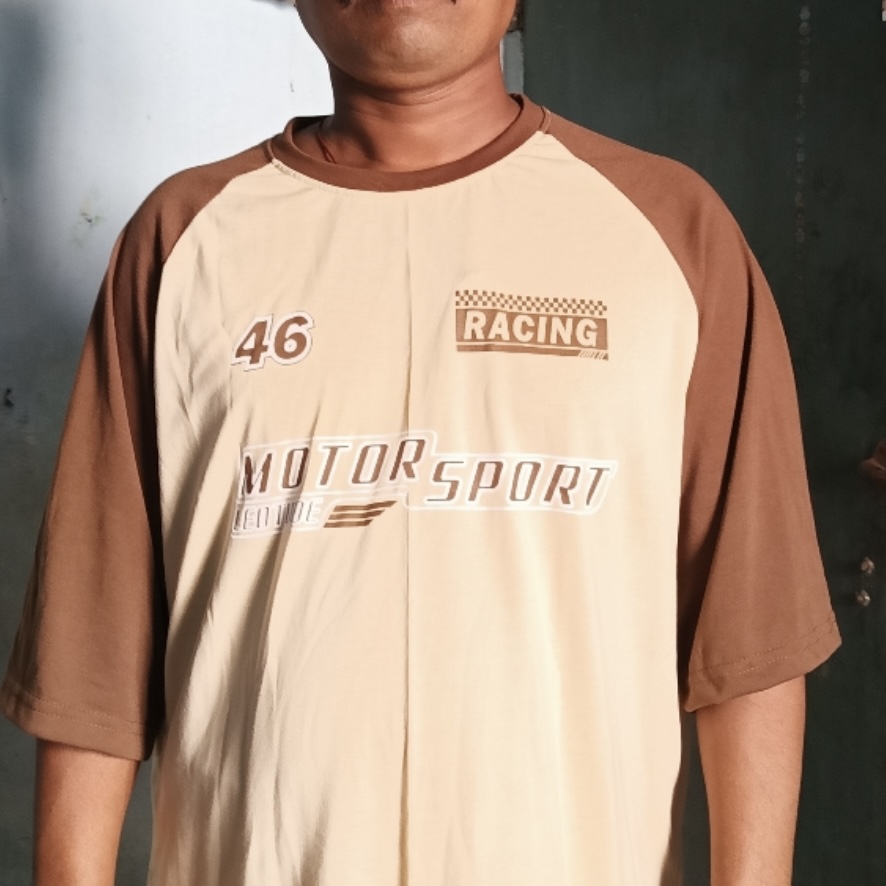 Men’s Oversized Printed T-Shirt – Beige Racing Graphic Tee