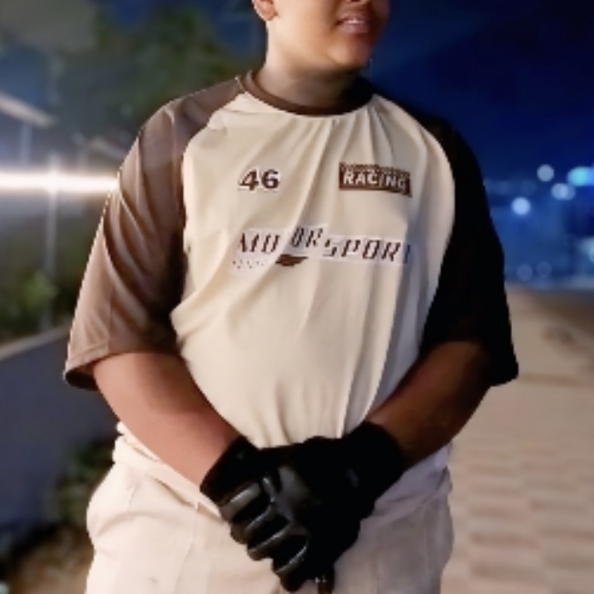 Men’s Oversized Printed T-Shirt – Beige Racing Graphic Tee