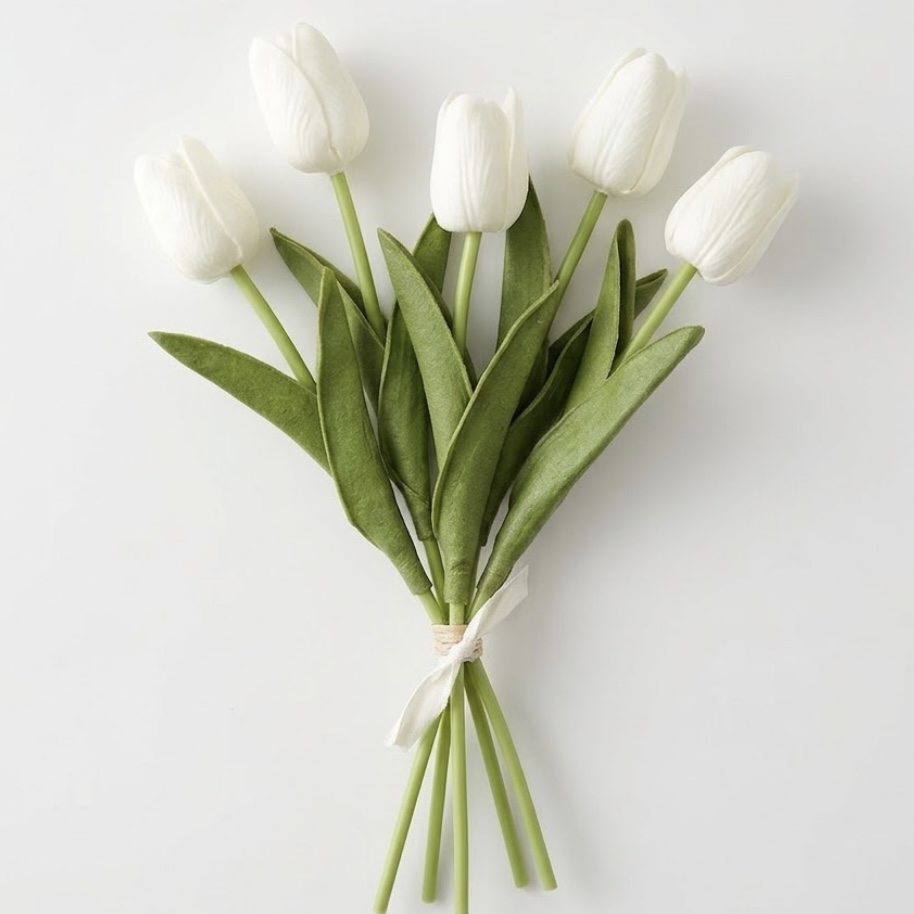5 White Artificial Tulips