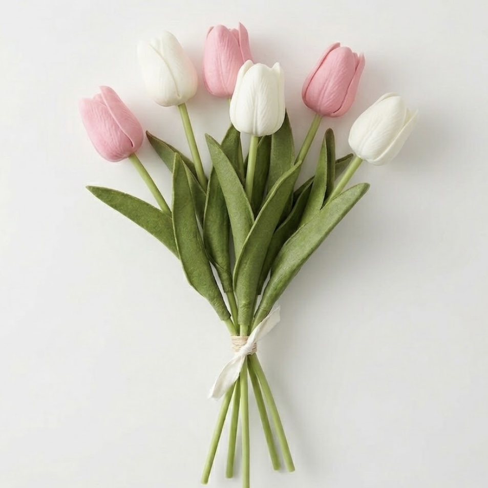 3 Pink & 3 White Artificial Tulips