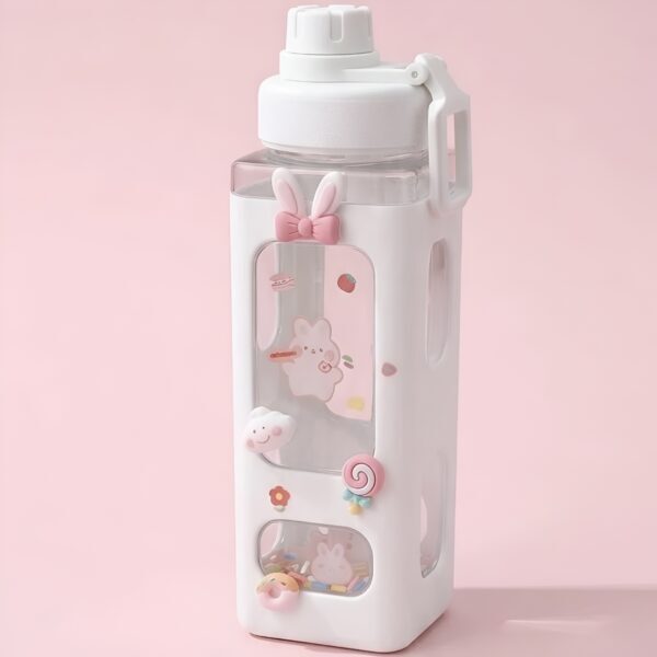 Kawaii Aesthetic Water Bottle with Straw & 3D Stickers (700ml)