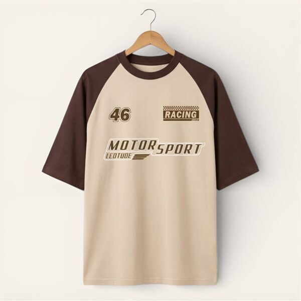 Men’s Oversized Printed T-Shirt – Beige Racing Graphic Tee