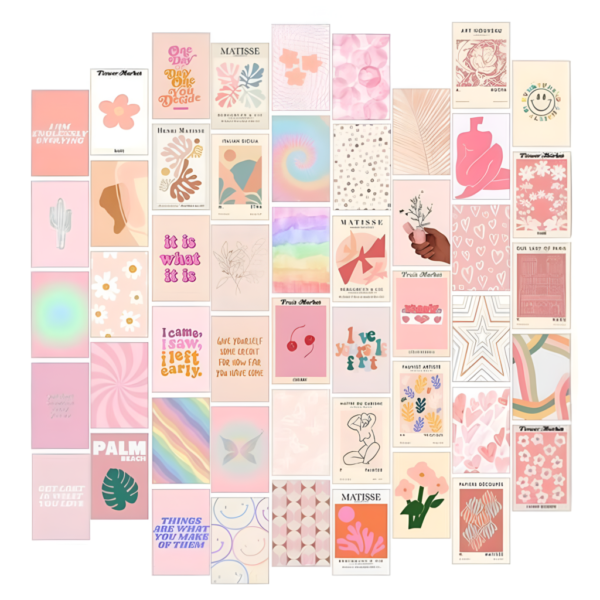 Pink Aesthetic Wall Collage Kit – 50 PCS Peel and Stick Room Decor Posters