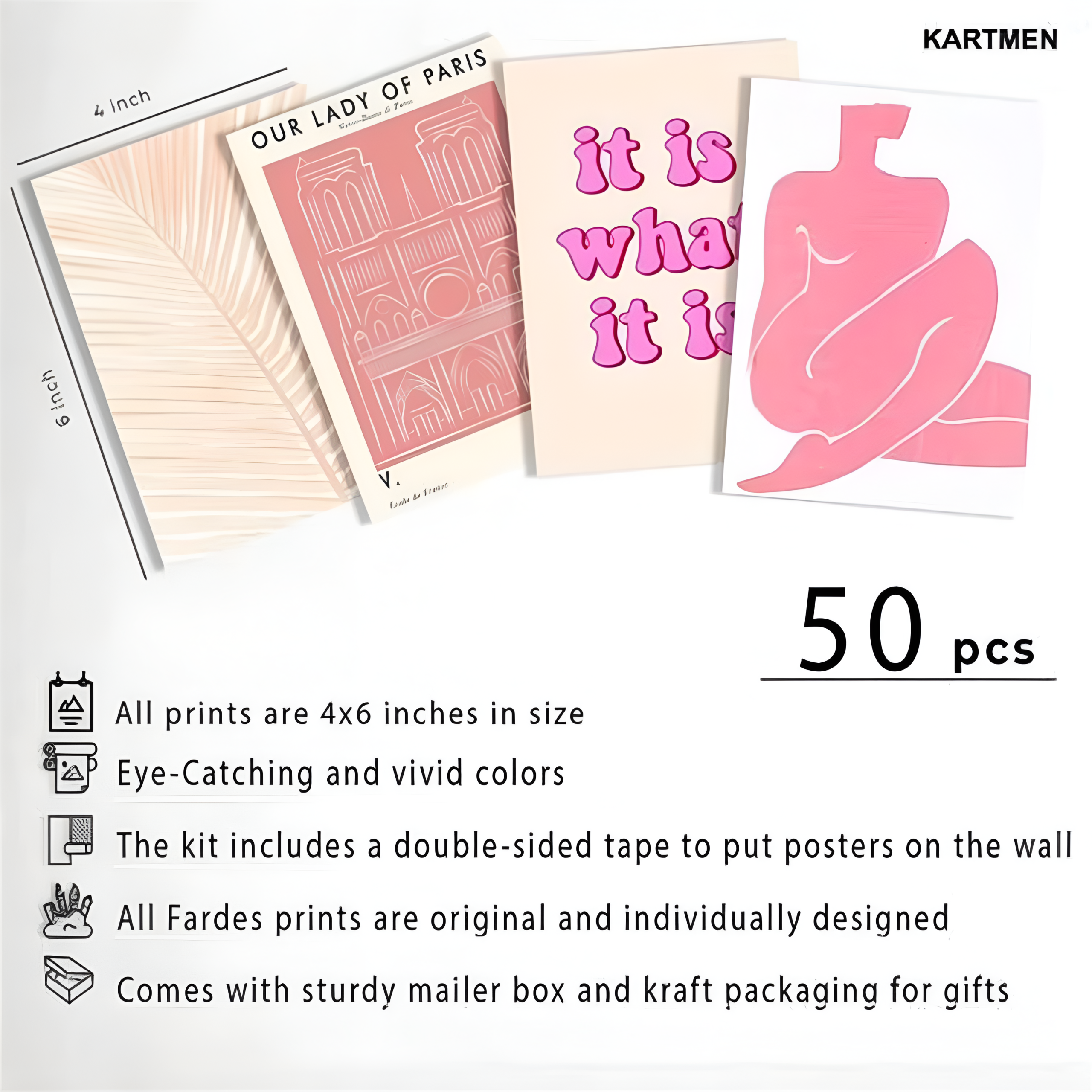 Pink Aesthetic Wall Collage Kit – 50 PCS Peel and Stick Room Decor Posters pcs