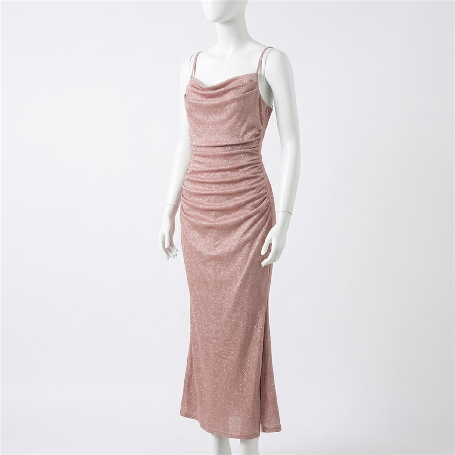 Pink Bodycon Party Dress for Women (Strapless Lycra) Wearing side view