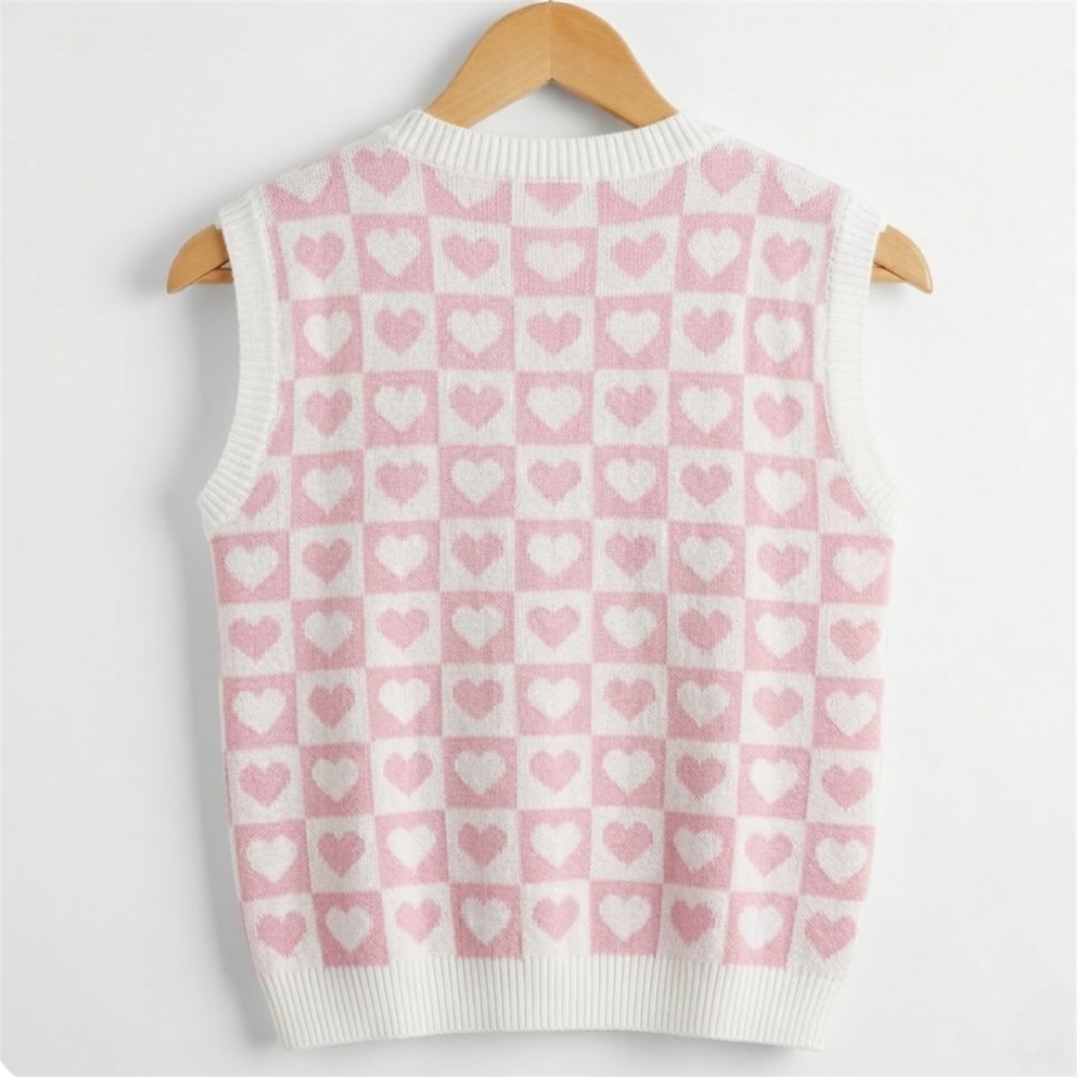 Pink Korean Heart Pattern Sweater Vest for Women (BACK)