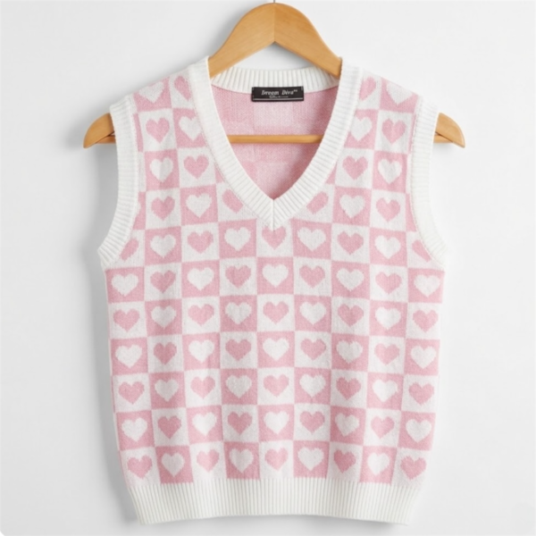 Pink Korean Heart Pattern Sweater Vest for Women