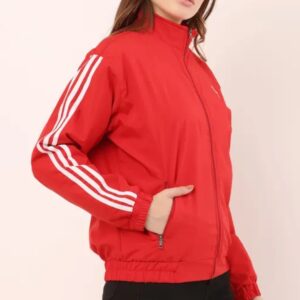 Red Windproof Nylon Windcheater Jacket for Women