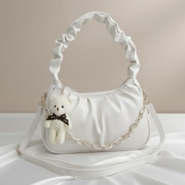 Womens-Premium-Chain-Handle-Shoulder-Bag-Elegant-Pleated-Handbag-WHITE.