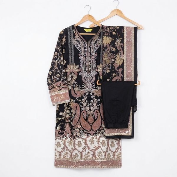 Pure Cotton Unstitched Pakistani Lawn Suit Set with Patchwork Chiffon Dupatta for Women
